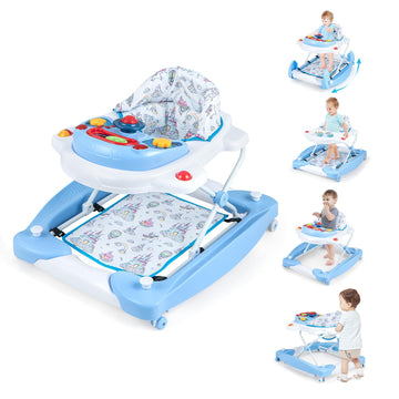 Baby Joy 6-In-1 Baby Walker With Wheels, Adjustable Height, Music, Lights, Rocker Mode - Boy/Girl, 6-18 Months (Blue)