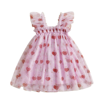 Toddler Baby Girl Dress Valentines Day Heart Bow Sleeveless Layered Tulle Tutu Dresses Princess Holiday Party Dress (D Pink Hear