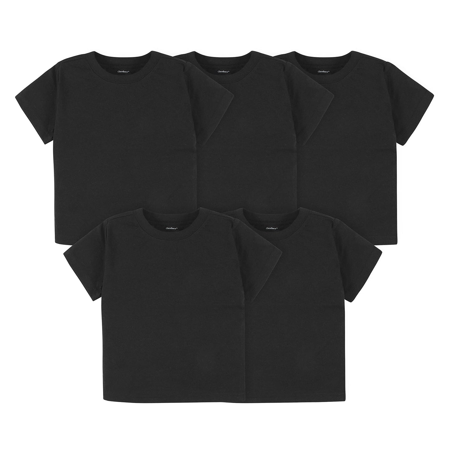Gerber Baby Toddler 5-Pack Solid Short Sleeve T-Shirts Jersey 160 Gsm, Black, 5T