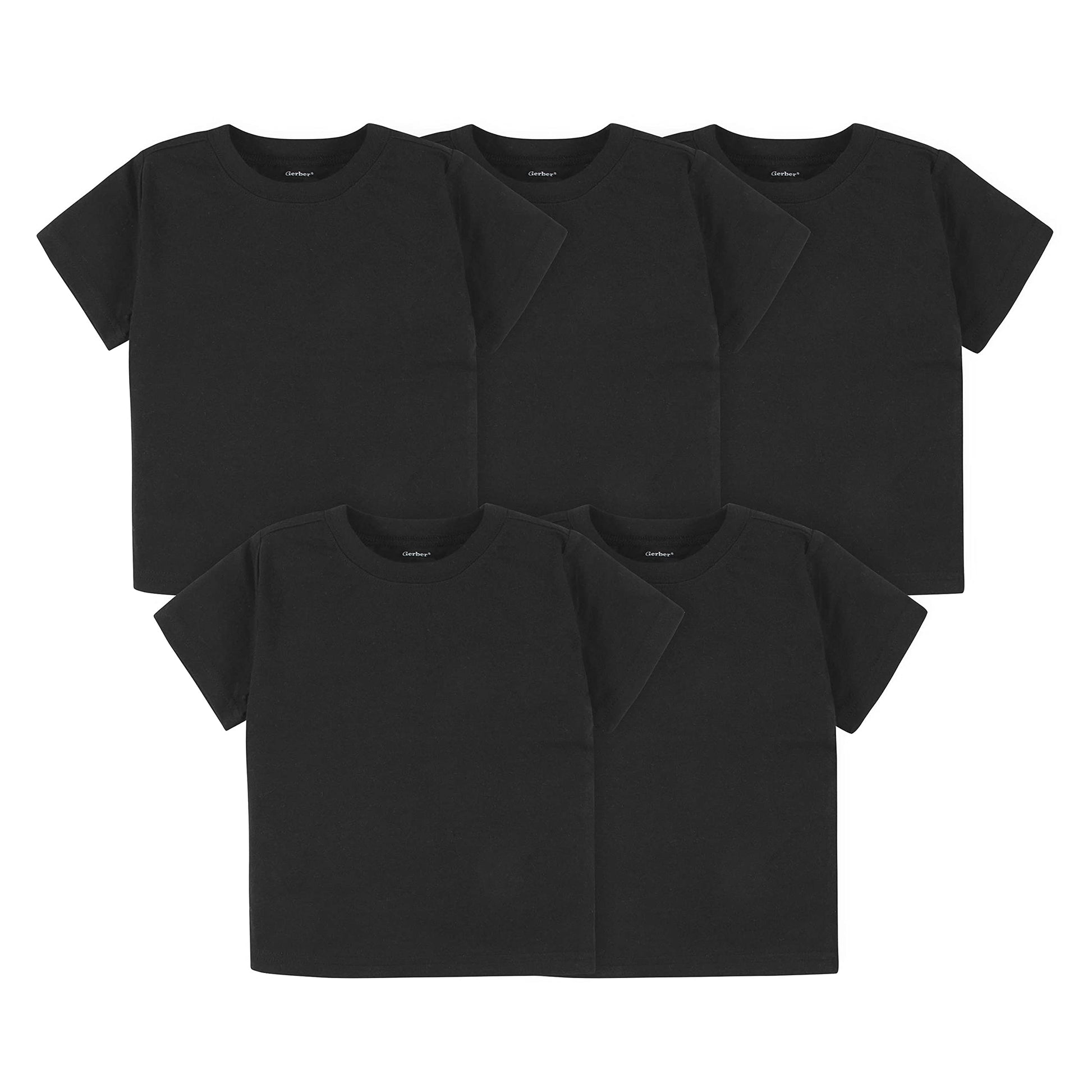 Gerber Baby Toddler 5-Pack Solid Short Sleeve T-Shirts Jersey 160 Gsm, Black, 5T