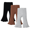Sobowo Toddler Baby Girl Flare Pants 3 Pack Solid Ribbed Ruffle Bell Bottoms Pants Fall Outfits(Black/Caramel/Gray, 9-12 Months)