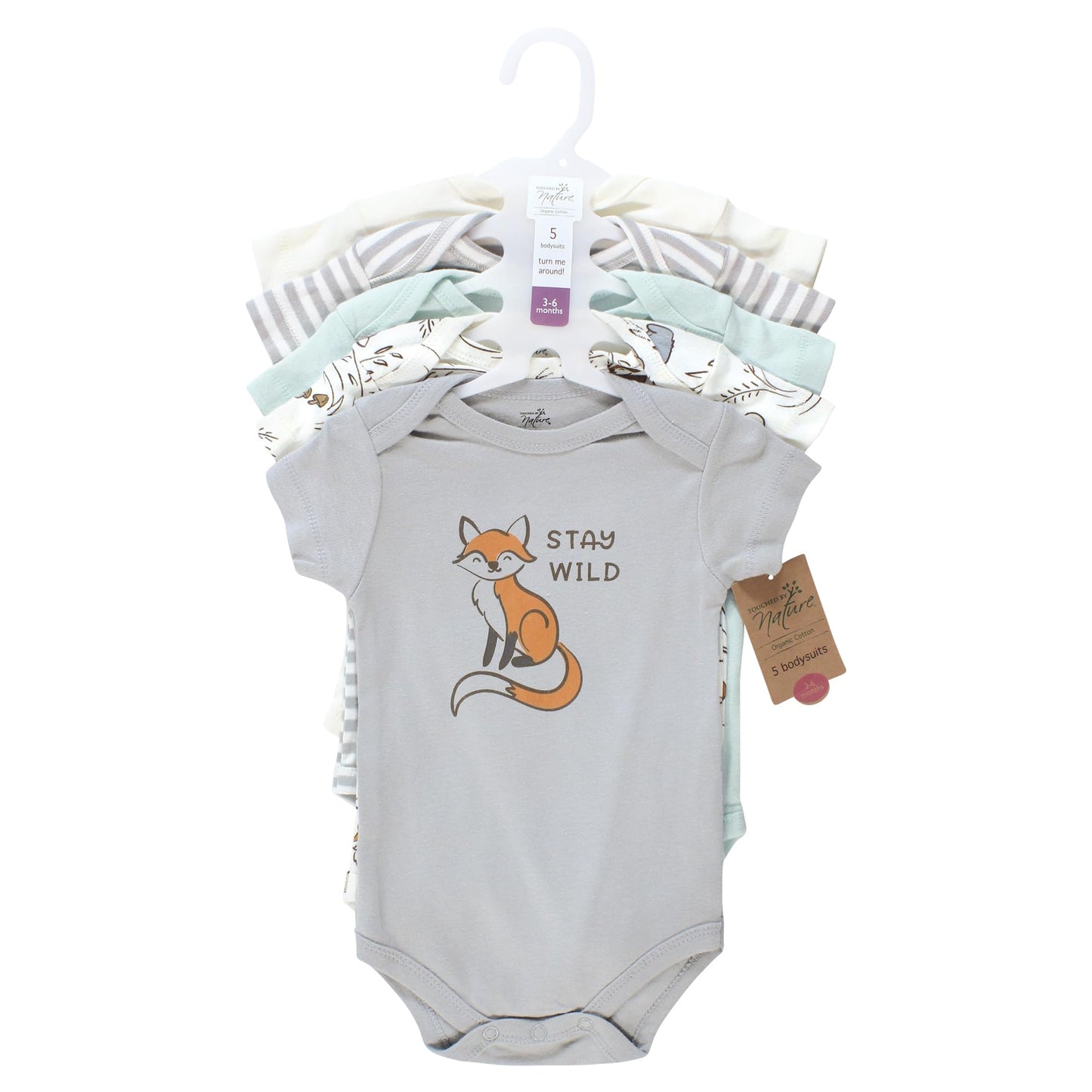 Touched By Nature Unisex Baby Organic Cotton Bodysuits, Dreamy Woodland, Preemie