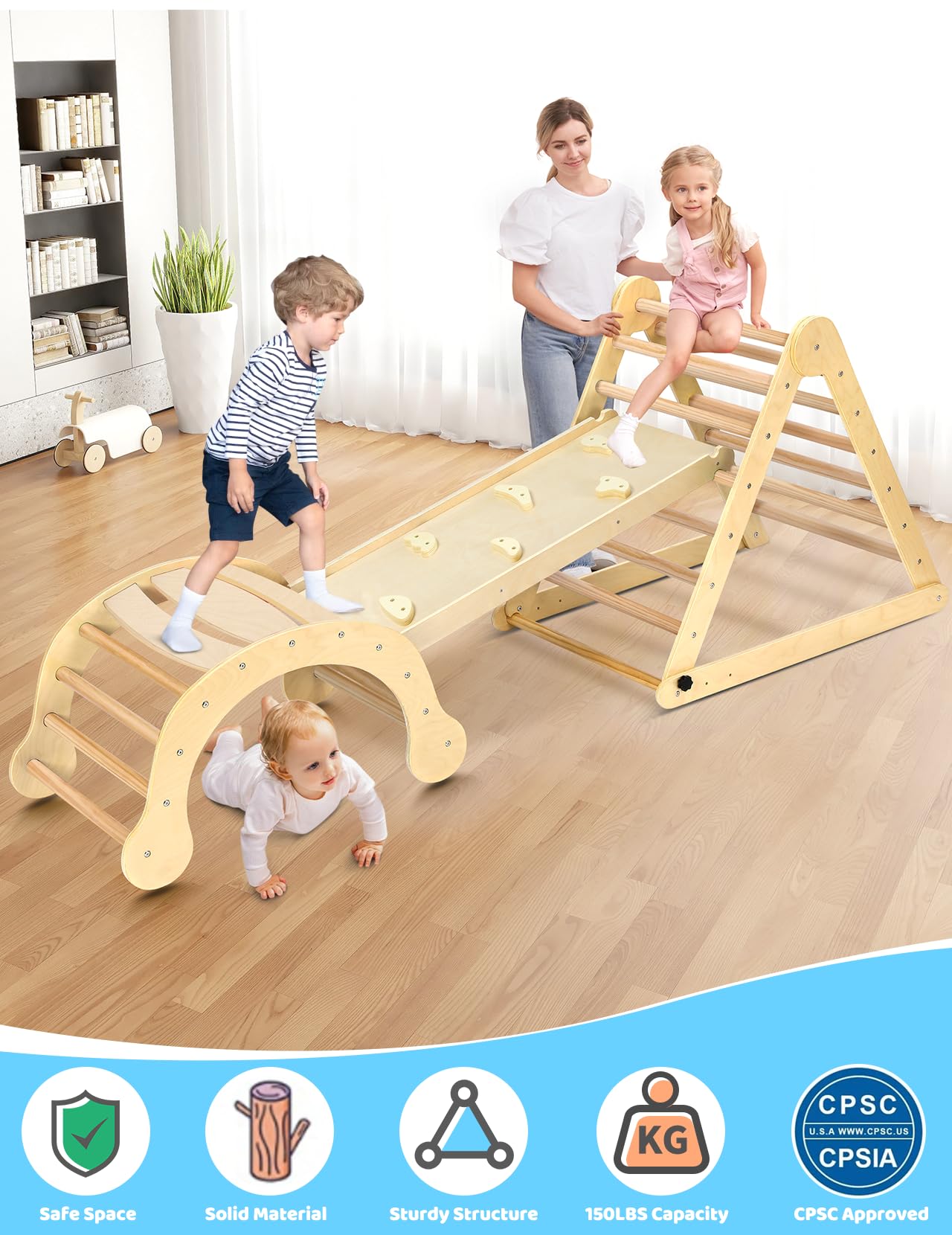 Yoleo Pikler Triangle Set, Foldable 7-In-1 Montessori Climbing Set Fun Baby Pickler-3 Piece Climbing Jungle Gym And Indoor Playg