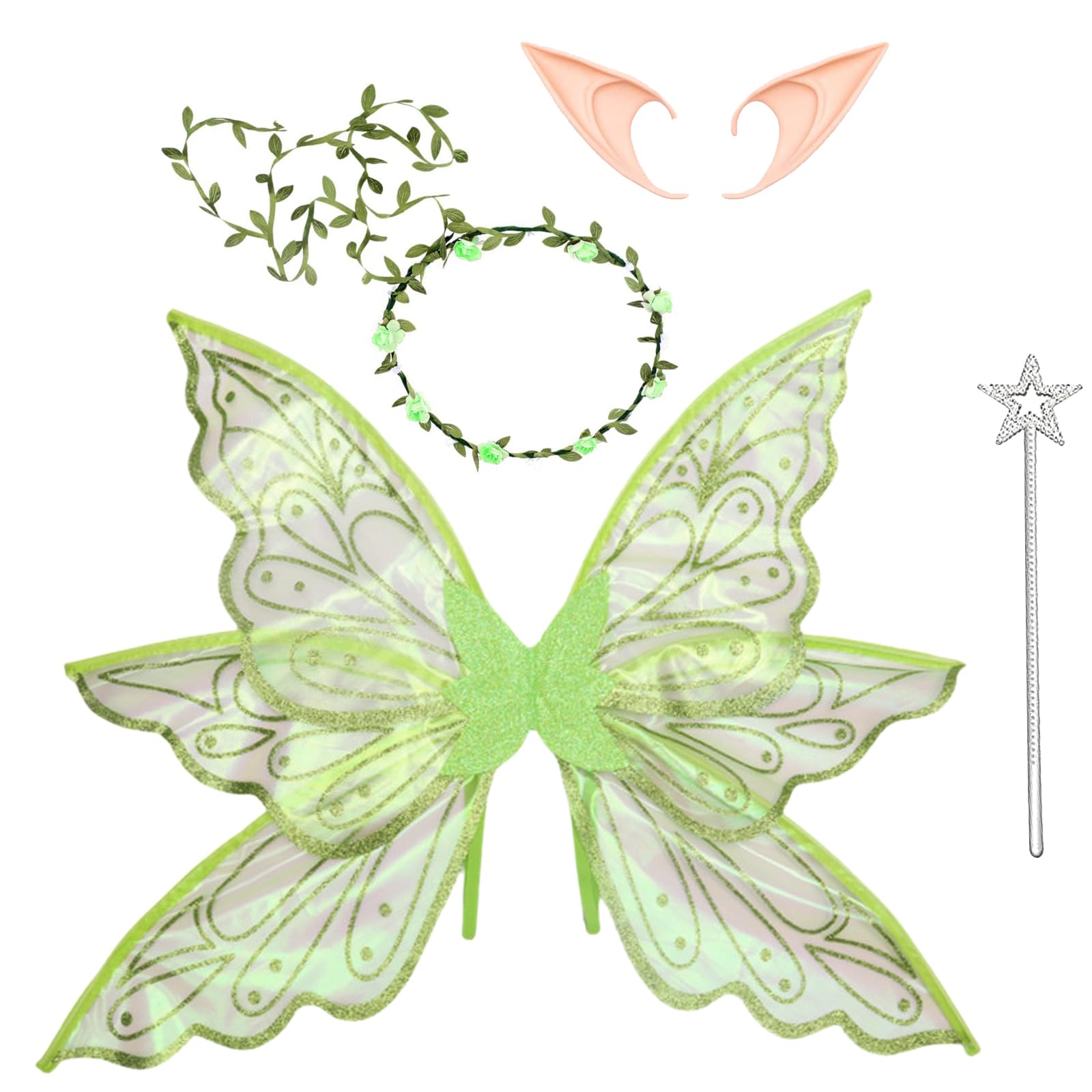 Fairy Wings For Adults Dress Up Sparkling Sheer Butterfly Halloween Costume Angel Wings For Women Girls,Green