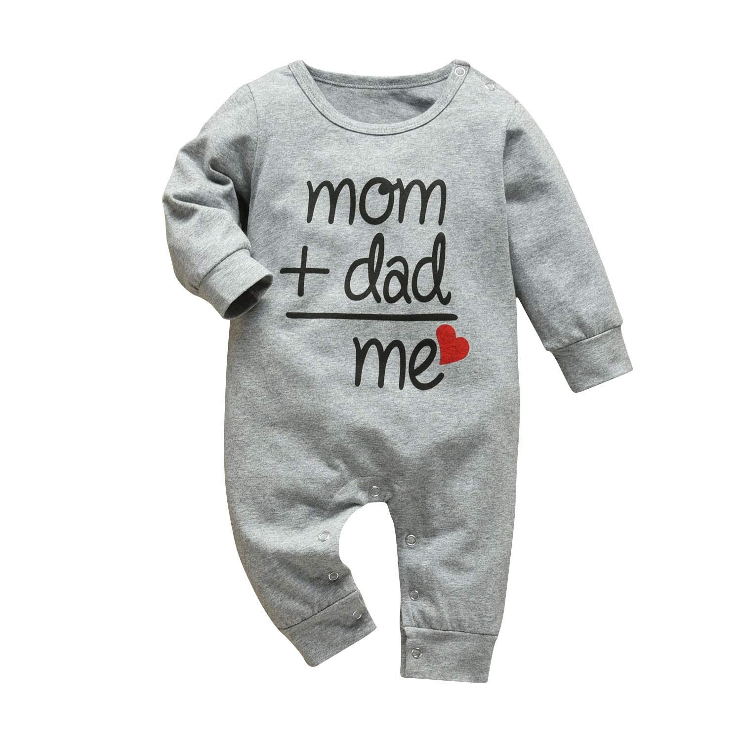 Derouetkia Baby Boys Girls Romper Letter Mom Plus Dad Equal Me Jumpsuit (0-3 Months) Gray