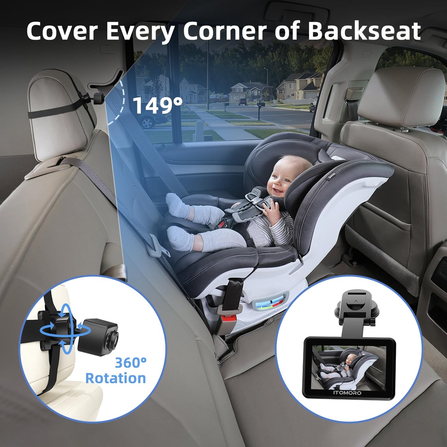 Itomoro Baby Car Camera For 2 Kids, 5 ' Ips Display With 2 Cameras Rear Facing, Backseat Dual Car Camera Baby Monitor With Spli