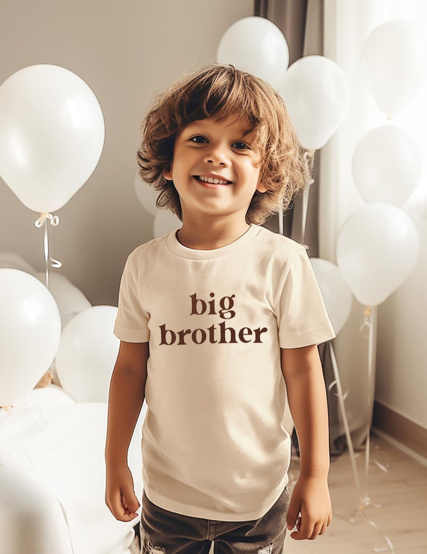 Sanixjoo Big Brother Shirt Toddler Baby Boys Promoted To Big Brother T-Shirt Announcement Short Sleeve Sibling Outfit(Light Khak