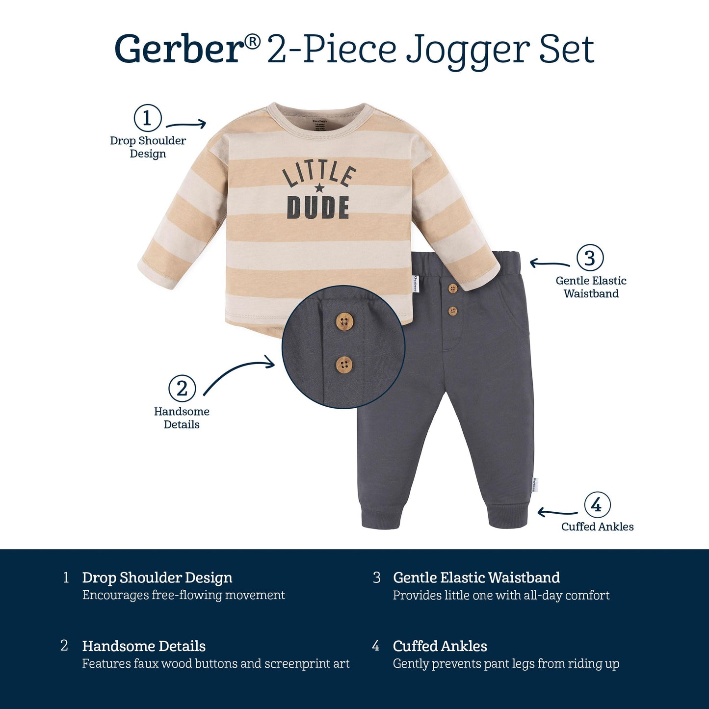 Gerber Baby Boys' Jogger Set, Little Dude, 0-3 Months