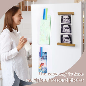 2 Pcs Sonogram Picture Frame, Wooden Magnetic Ultrasound Picture Frame For Refrigerator With Love At First Sight, For Baby Annou