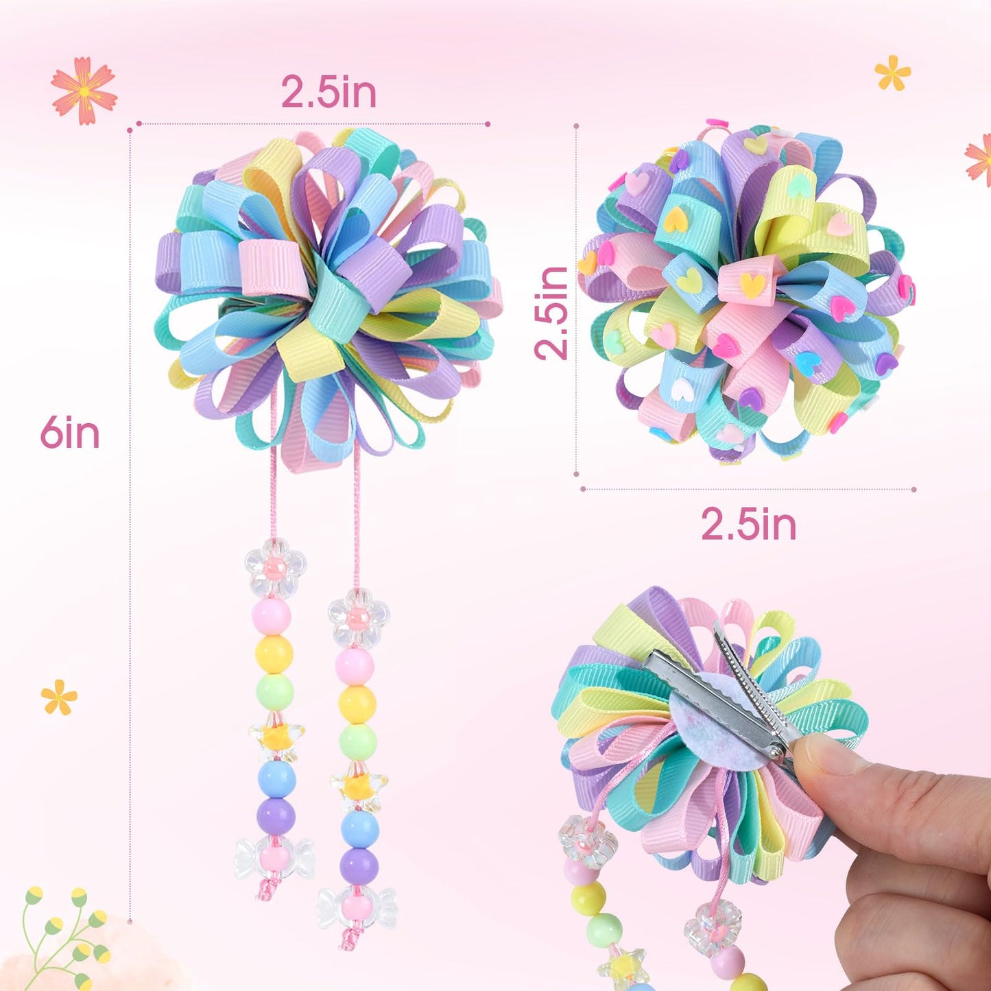 Cn 4Pcs Hair Bows For Girls, Flower Hair Rainbow Accessories For Girls Rainbow Toddler Bows With Alligator Clips Girl Hair Acces