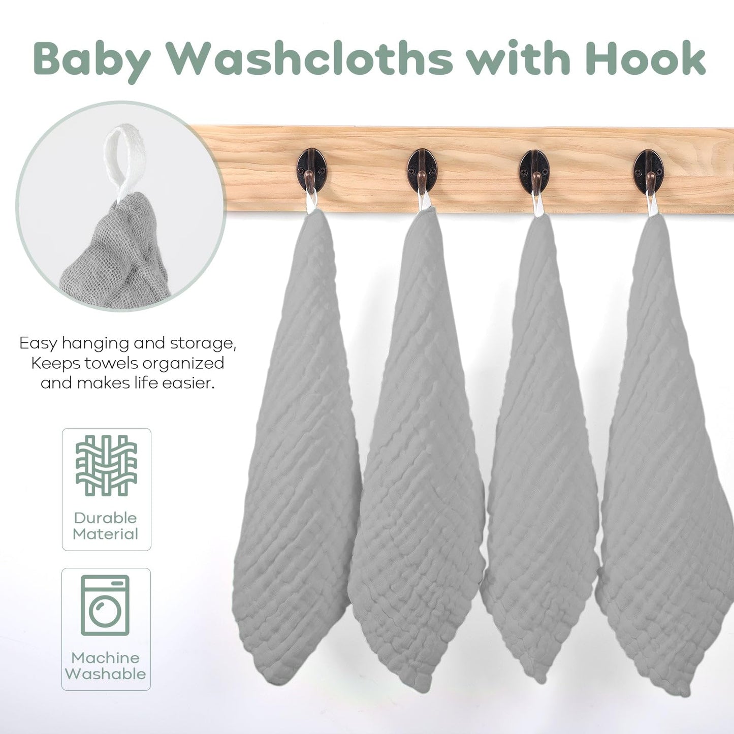 Yoofoss Muslin Baby Washcloths 100% Cotton Face Towels 6 Pack Wash Cloths For Baby 12X12In Soft And Absorbent Baby Wipes (Grey)