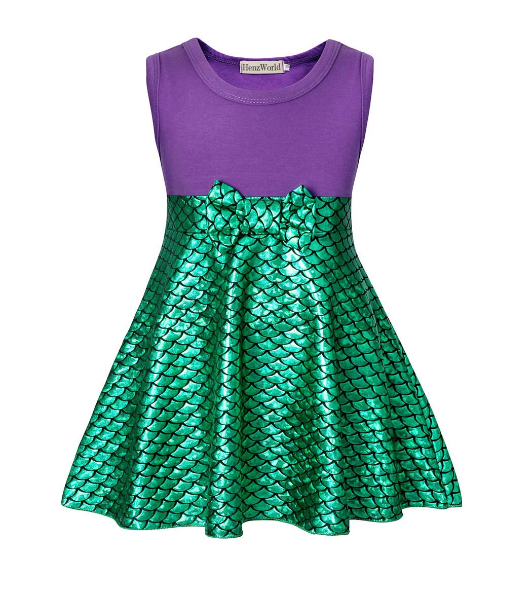 HenzWorld Little Girls Dresses Mermaid Dress up Costume Princess Birthday Party Cosplay Outfits Bowknot Green Fish Scale Mini Sk