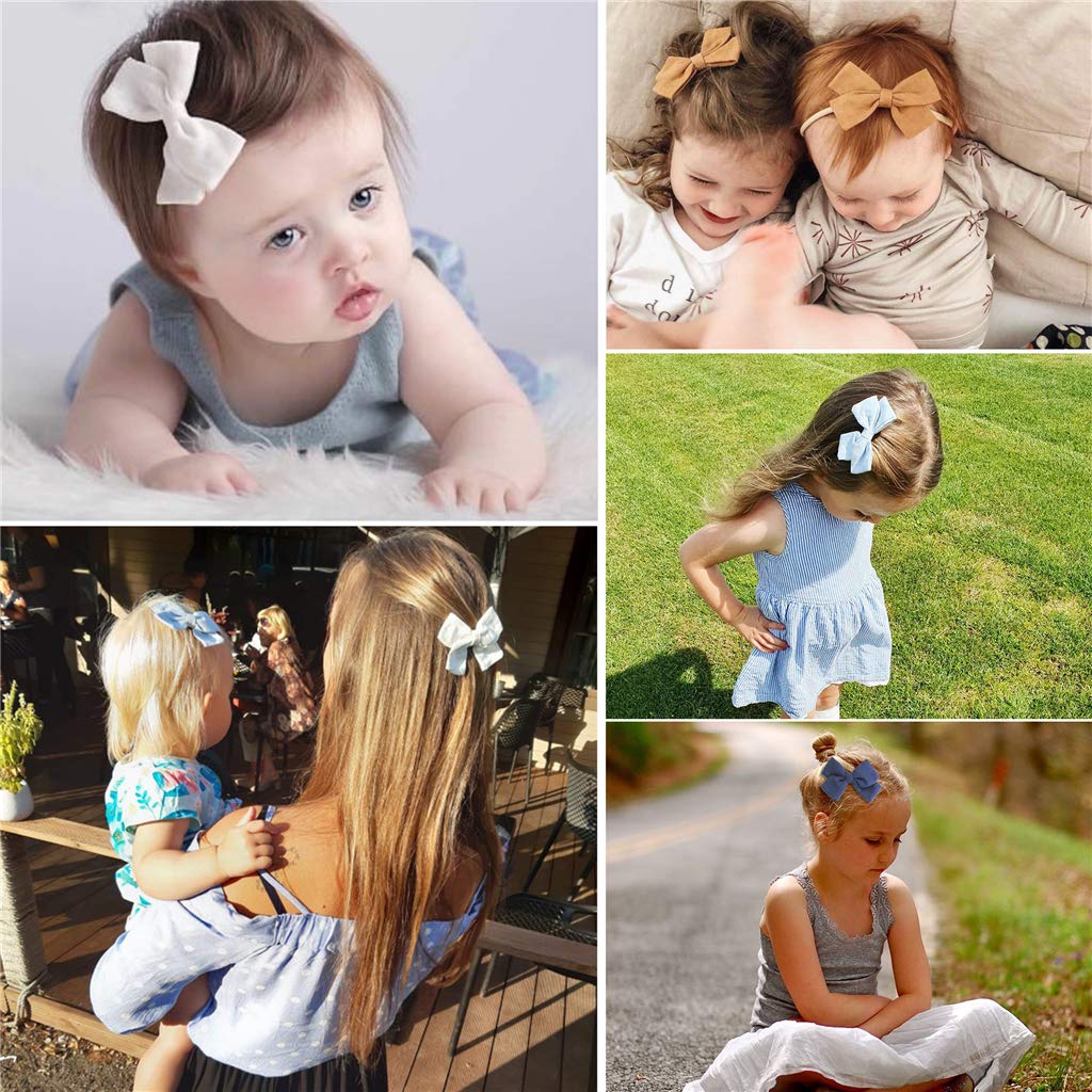 Baby Girls Linen Bow Hair Clips Toddler Infant Fully Lined Clips Little Girls Hair Bow Barrettes White Blue Khaki Accessories Pa