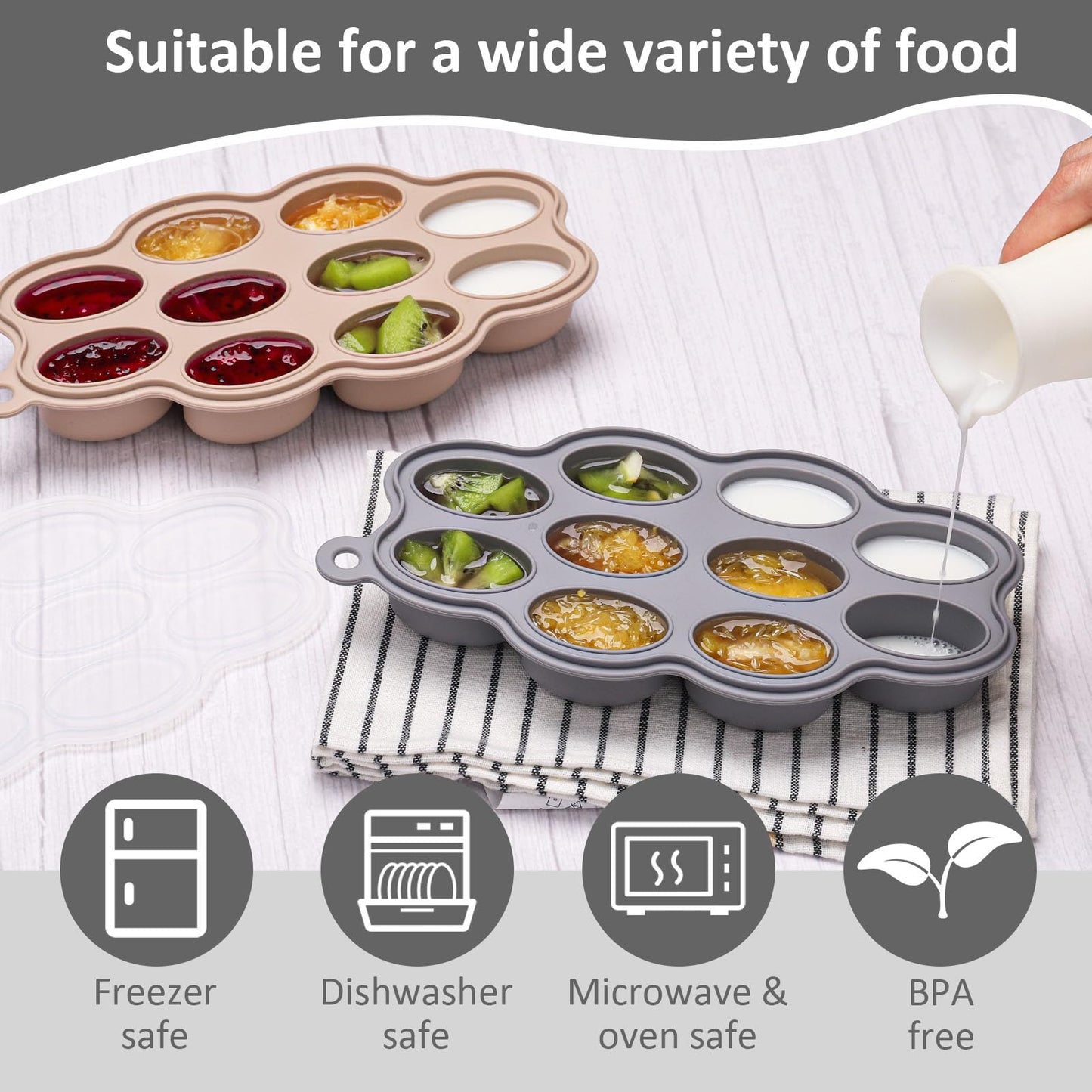 Btrfe Silicone Baby Food Freezer Tray 2Pack Perfect Food Storage Containers For Homemade Baby Food, Fruit Purees, Breastmilk, Ve