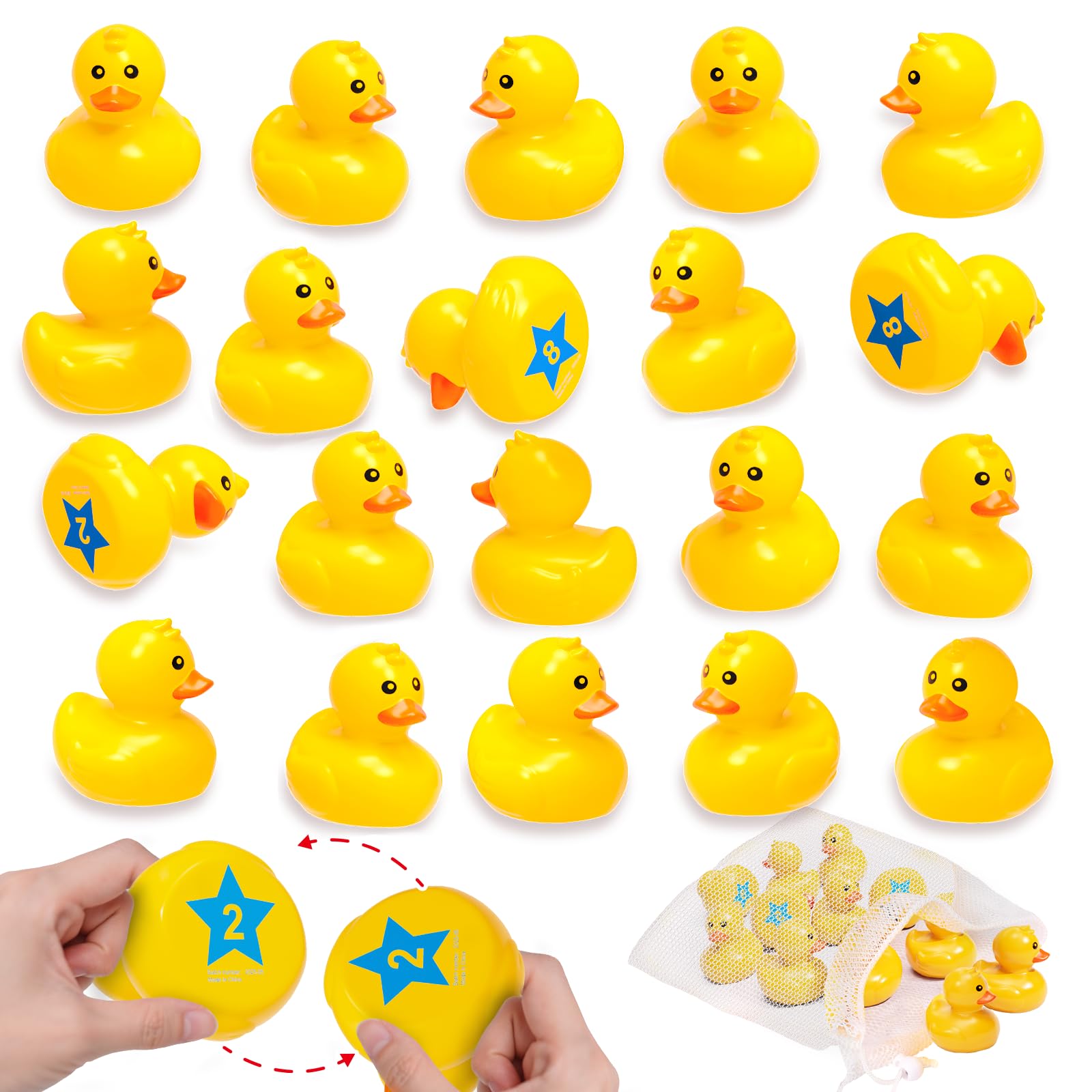 Duck Matching Bath Toys for Kids - 20 Plastic Ducks with Storage Bag | Fun Memory Games-Float Mini Duck Baby Bath Ducky Shower T