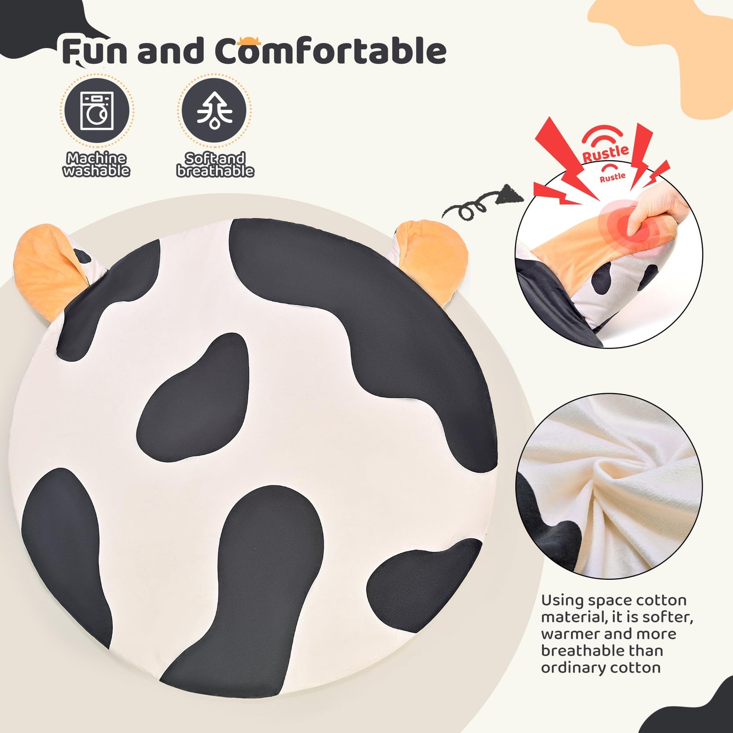 2Pm Sports Cow Theme Baby Play Mat, Tummy Time Mat For Infant Newborn, Baby Play Gyms & Playmats For 0-3 3-6 6-12 Months, Activi