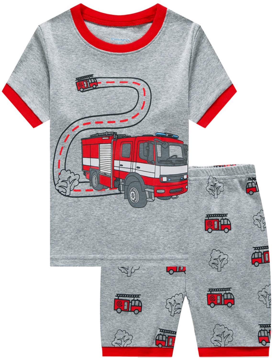 Little Boys Pajamas Shorts Set For Toddler Clothes 100% Cotton Fire Truck Sleepwear Short Sleeve 2 Piece Pjs Sets Kids Summer Cl