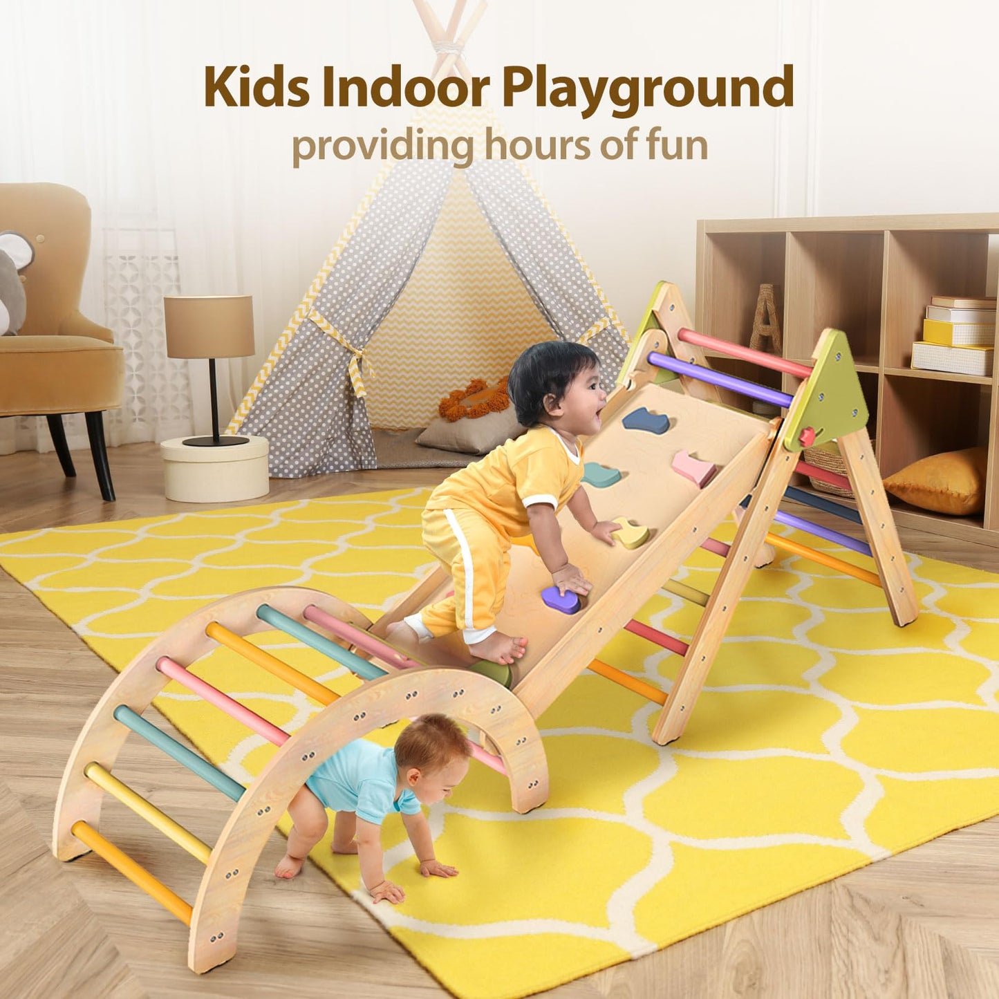 Lol-Fun Pikler Triangle Set Montessori Toddler Climbing Toys Indoor, Foldable Climbing Toys For Toddlers 1-3 Inside, 3 Piece Bab