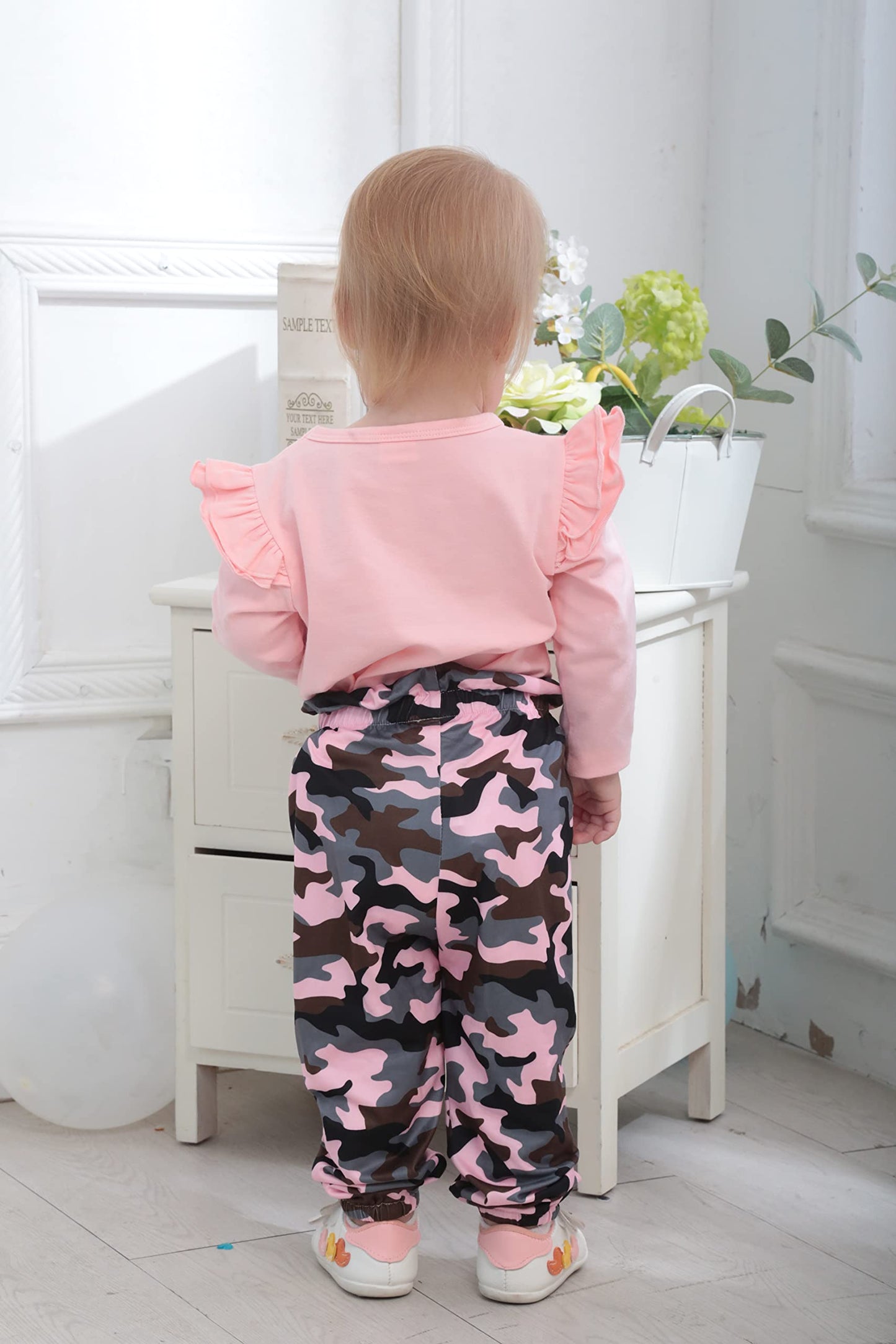 Xuanhao 12-18 Month Girl Clothes Baby Girl Clothes Fall Winter Cute 3Pcs Long Sleeve Pant Sets Ruffle Tops Camouflage Pants Baby