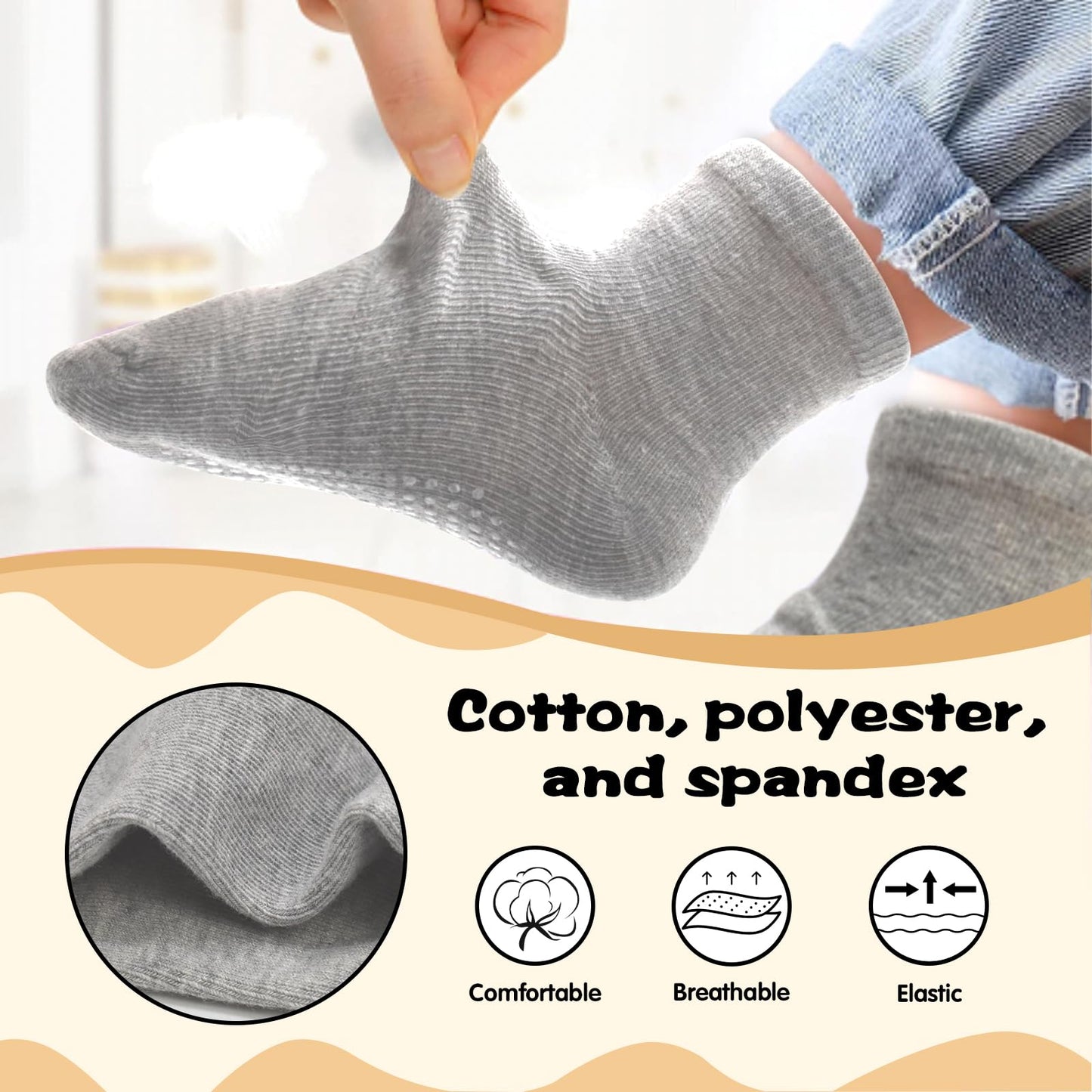 Hycles Non-Slip Toddler Socks With Grips Girls Grip Socks For 7-10 Years Kid Toddler Boys Anti Slip Sticky Sock