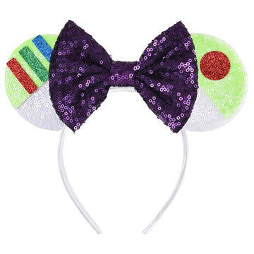 Seamoy Minnie Ears Headband, Yellow Mouse Ears, Sparkle Silver Princess Ears For Women Girls (Buzz Light Year)