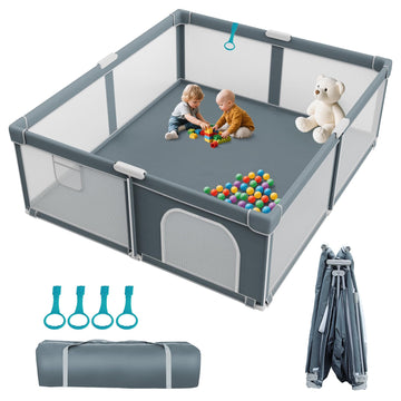 Foldable Baby Playpen - 71  79 Collapsible Play Pen for Babies and Toddlers - Indoor Outdoor Travel Playpen - Sturdy with Mesh V
