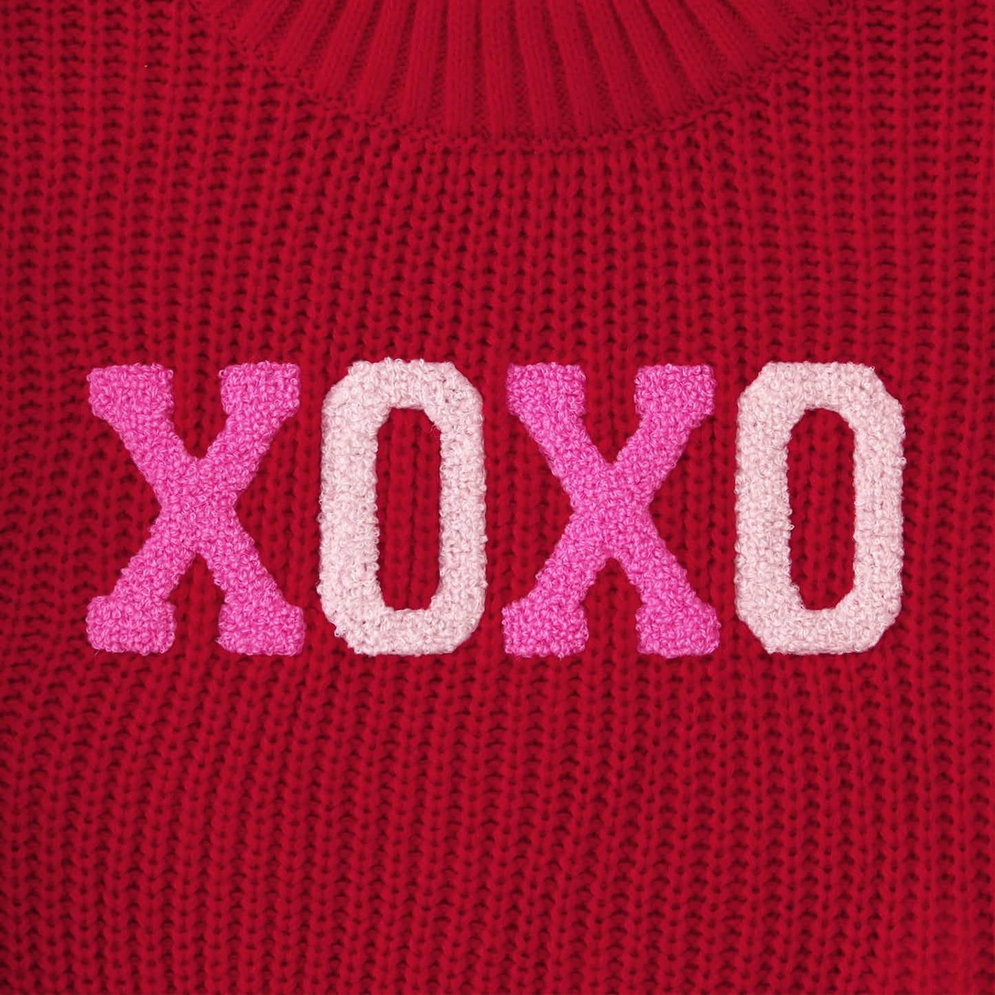 Toddler Girl Valentine'S Day Sweater Xoxo Chenille Patch Knit Sweater Chunky Long Sleeve Pullover Fall Winter Tops(Red,4T(100))