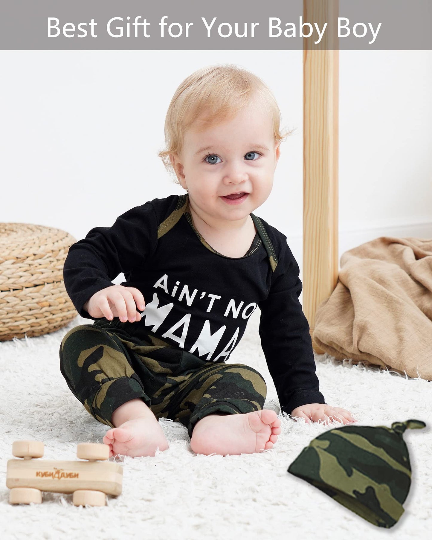 Nzrvaws Baby Boy Clothes 12-18 Months Toddler Boy Clothing Set Infant Romper Camouflage Top Long Pants With Hat 3Pc Infant Outfi