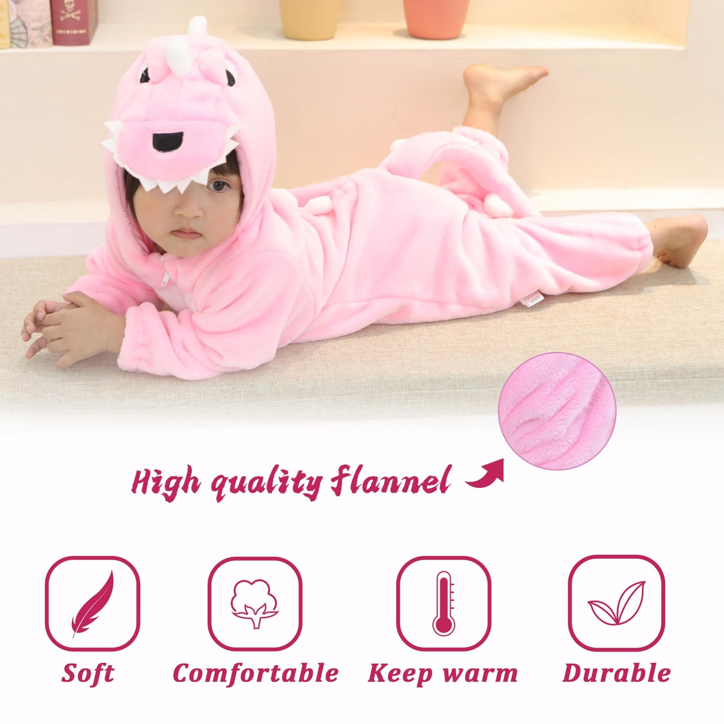Tonwhar Infant And Toddler Halloween Cosplay Costume Kids' Animal Outfit Snowsuit(18-24 Months,Pink Dinosaur)