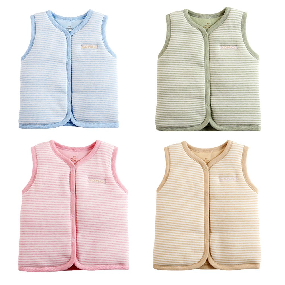 Monvecle Baby Cotton Warm Vests Unisex Infant To Toddler Light Padded Waistcoat Blue Stripe 12-18M