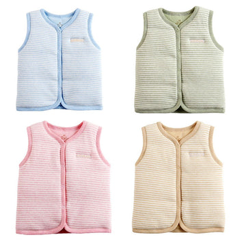 Monvecle Baby Cotton Warm Vests Unisex Infant To Toddler Light Padded Waistcoat Blue Stripe 12-18M