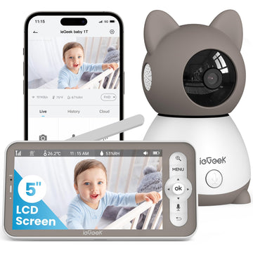 Iegeek Baby Monitor With 2K Camera And Audio - Video Monitor With 5' Screen - Night Vision, Two-Way Talk, Cry & Motion Detectio