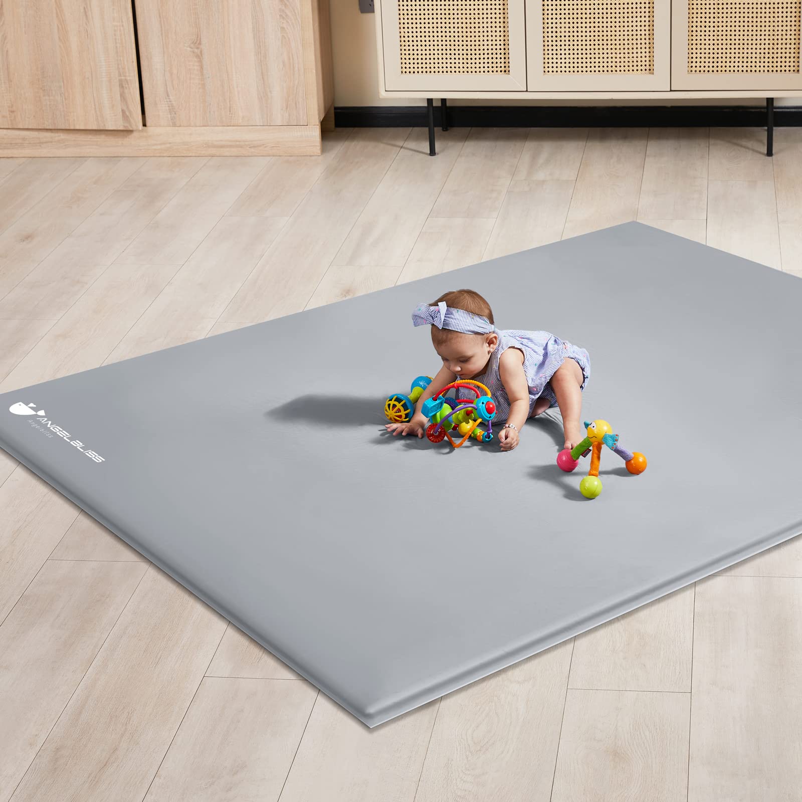 ANGELBLISS Baby Playpen Mat, 71 x 59 x 1.18  Self-Inflating Play Mat for Babies and Toddlers, Roll Up & Waterproof Foam Crawling