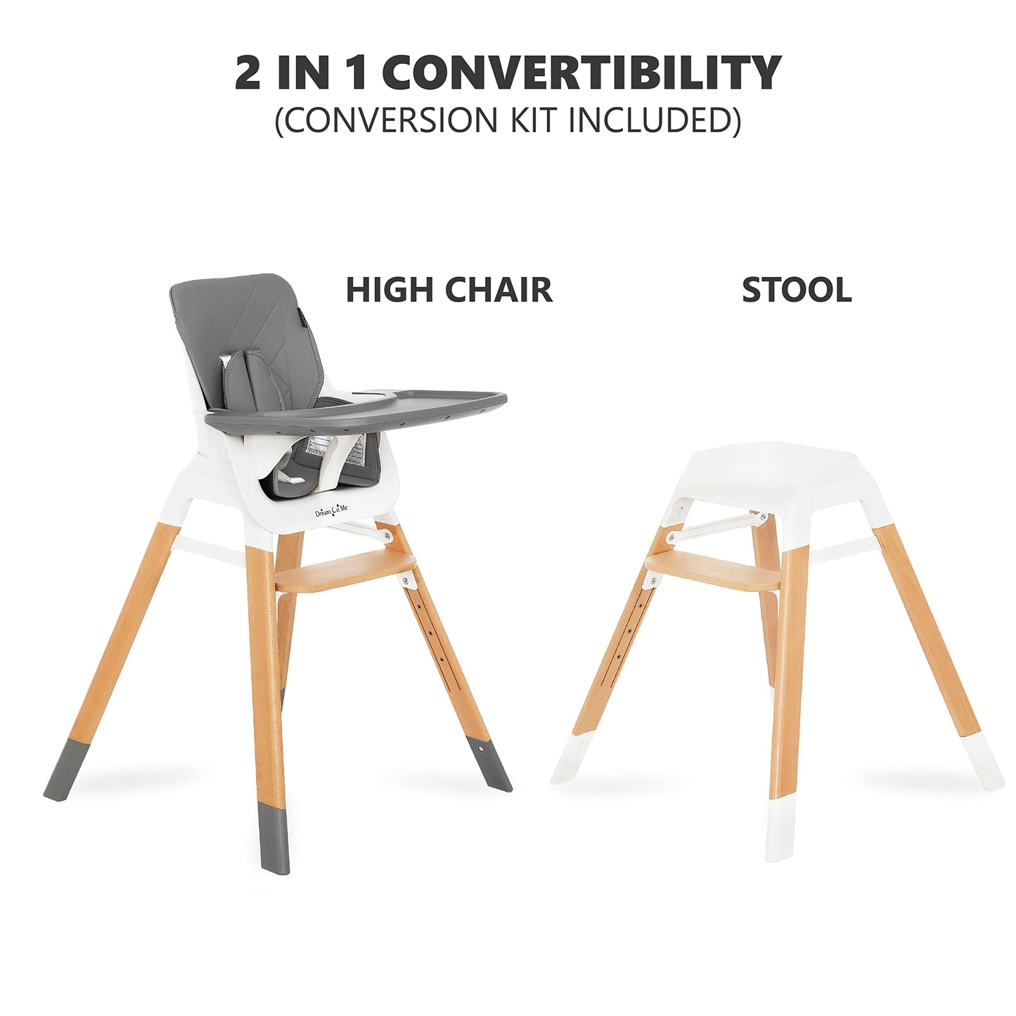 Dream On Me Nibble Wooden Compact High Chair In Light Grey | Light Weight | Portable |Removable Seat Cover I Adjustable Tray I B