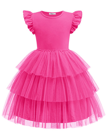 Arshiner Girl Dresses Toddler Ruffle Tutu Dress Cute Hot Pink Valentine Christmas Birthday Party Sundress 6-7 Years