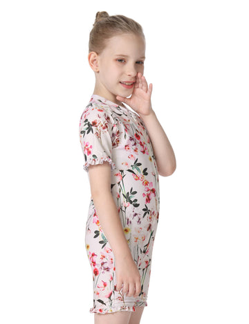 Cadocado Baby Girl Lovely Swimsuit Infant One Piece Beachwear Floral Printed Rashguard Sunsuit Swimwear,Flower Print,12-18 Month