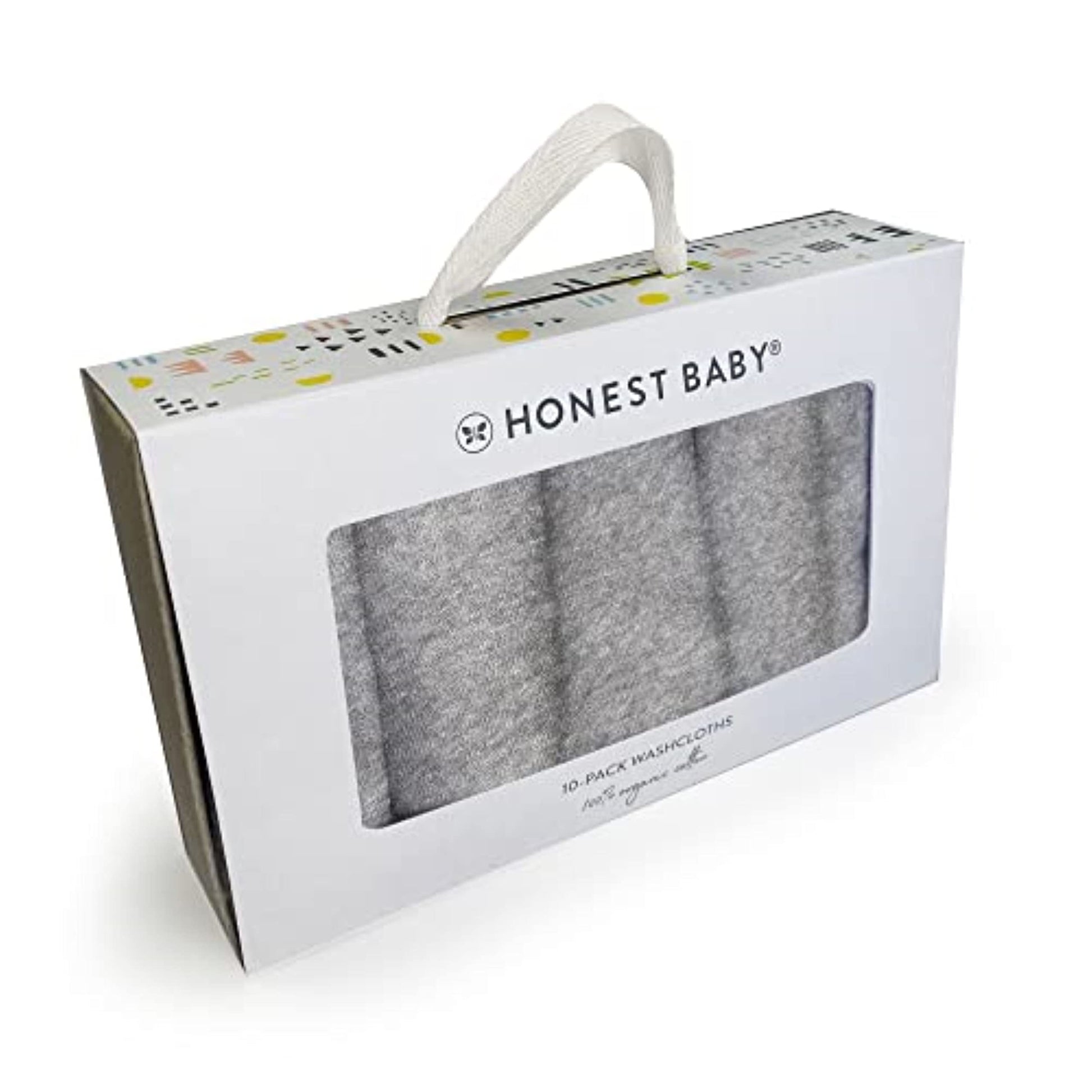 HonestBaby 10-Pack Terry Wash Cloths in Gift Box 100% Organic Cotton for Infant Baby Boys, Girls, 10-Pack Gray Heather, One Size