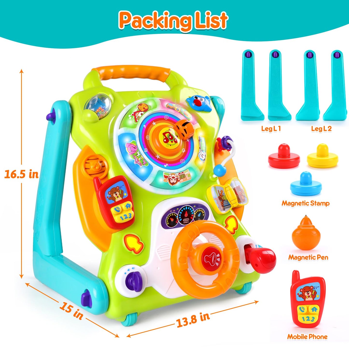 3-in-1 Baby Walker for Boy Girls Sit to Stand Toy Activity Center Drawing Board Infant Toys for 1 Year Old Birthday Gifts 9 12 1