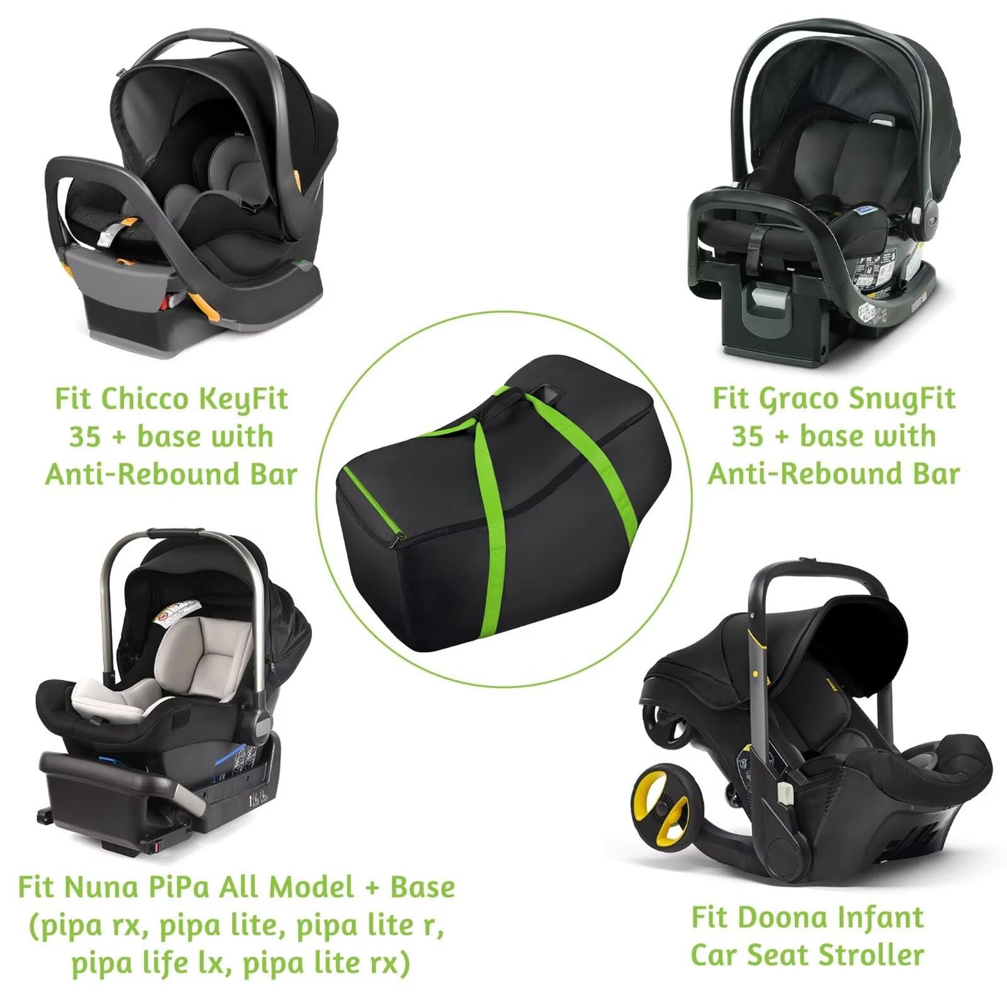 Infant Car Seat Travel Bag - Fits Infant Car Seats With Anti-Rebound Bar Base, Car Seat Storage Bag, Car Seat Carrier For Airpor