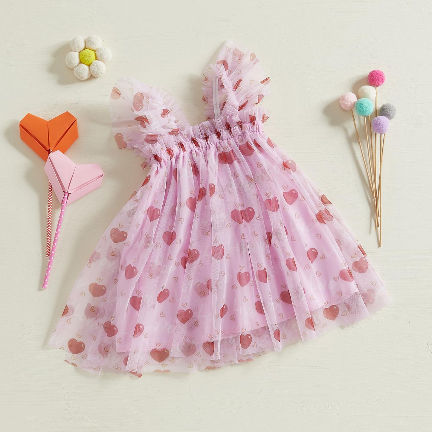 Toddler Valentines Day Tutu Dress Baby Girl Heart Layered Tulle Dress Little Girl Princess Dresses Valentines Outfit (Heart Pink