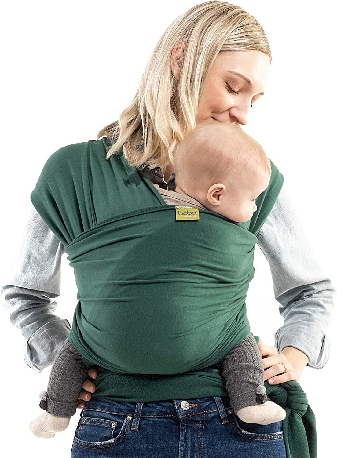 Bobba Baby Wrap Carrier - Stretchy Hands-Free Carrier, Newborn to Toddler 7-35lbs (Organic Serenity Rainforest)