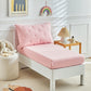 Dushow 4 Piece Toddler Bedding Set For Girls,Embroidery Crib Bed Comforter Set,Includes Toddler Bed Comforter,Fitted Sheet,Flat