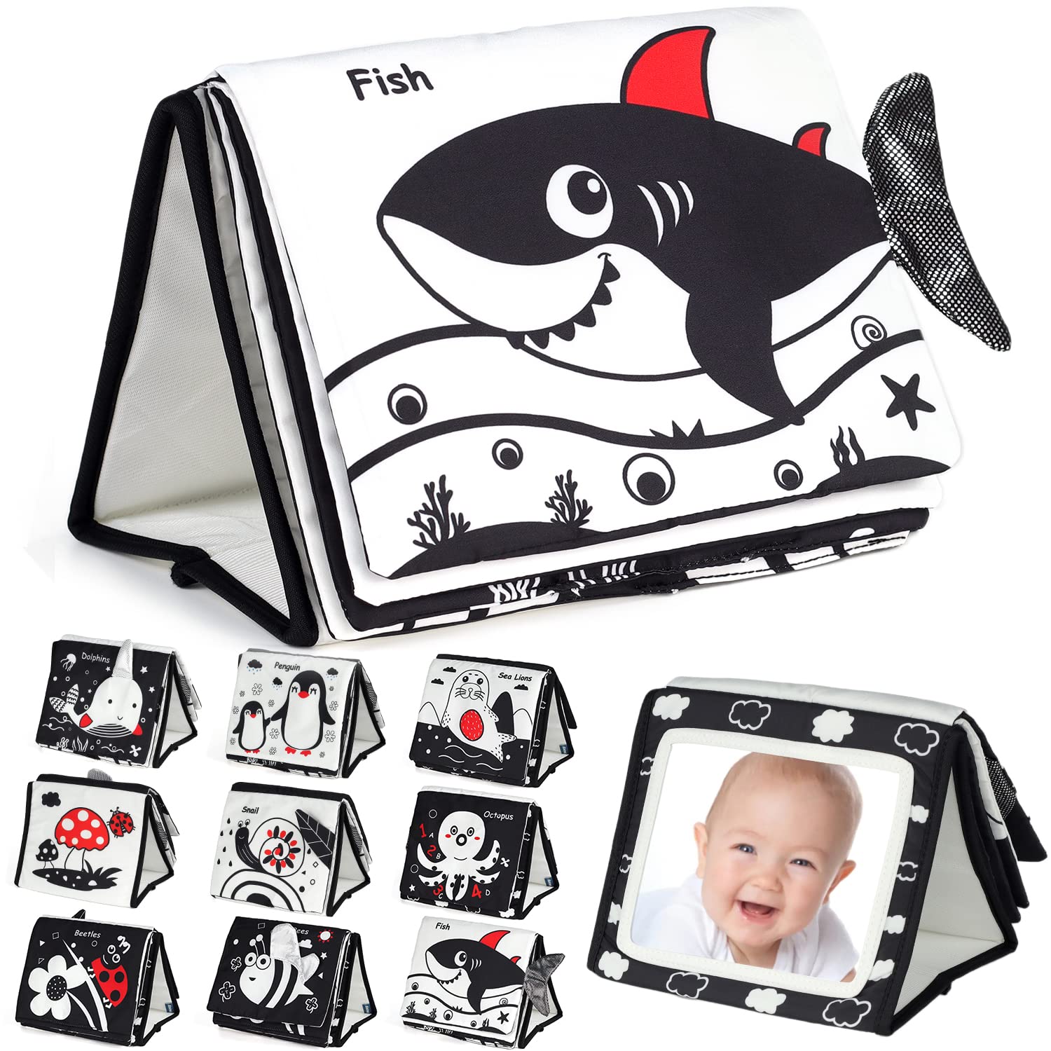 EverLove Tummy Time Mirror for Babies - Black and White Tummy Time Toys for Infants - High Contrast Baby Toys for Newborn - Baby