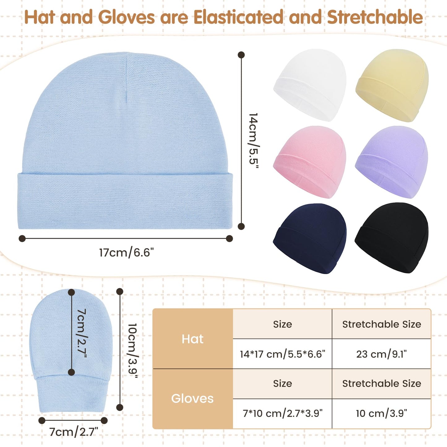 American Trends Baby Beanies For Boys Girls Newborn Infant Hat With Mittens Cute Cotton Hospital Hats For 0-6 Months 3 Pack Blac