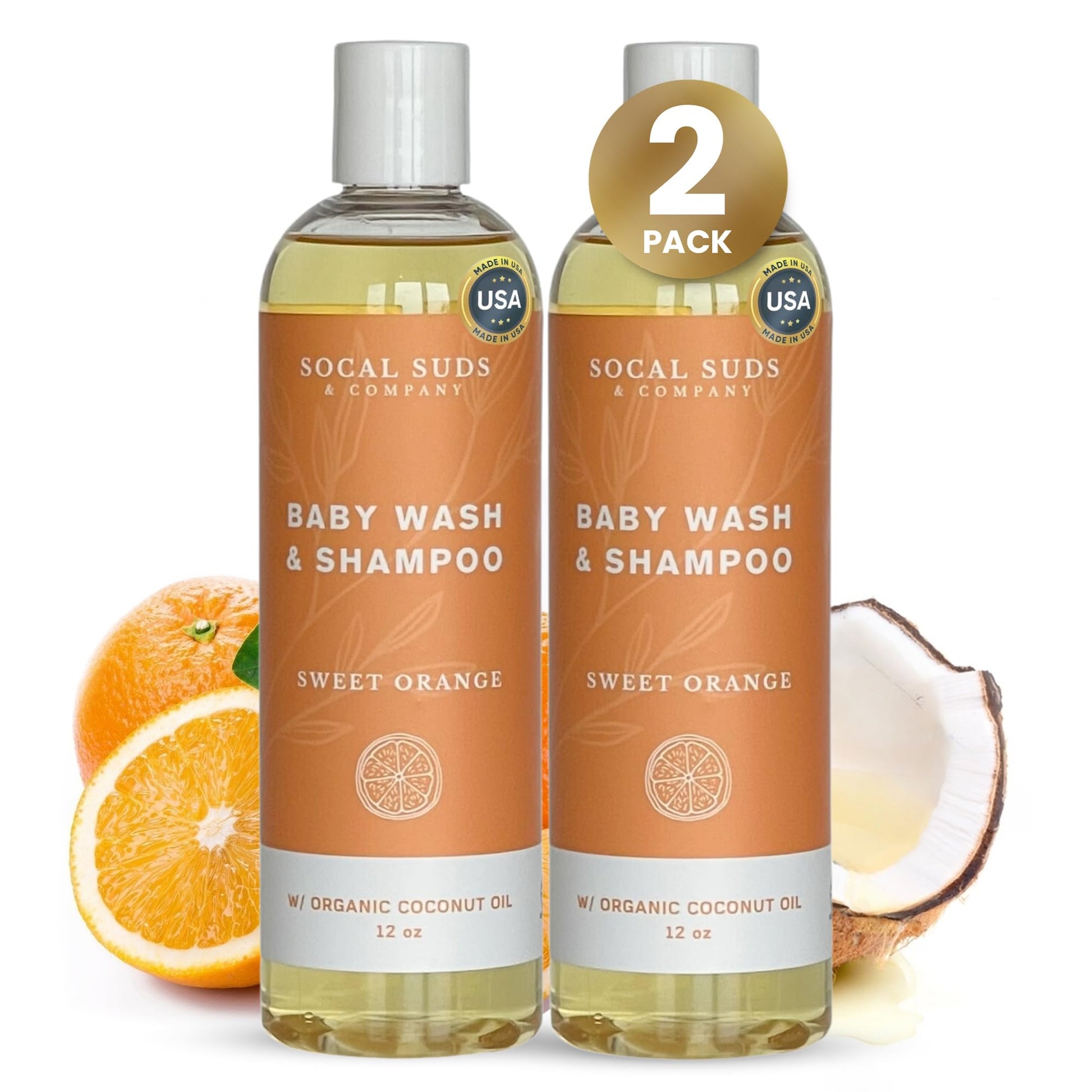 Socal Suds & Company Baby Shampoo & Body Wash, 2-In-1 Organic Gel-Gentle Castile Soap With Vitamin-Infused Oils & Botanicals - N