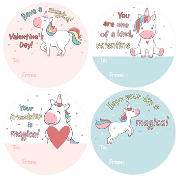 Valentine Gift Tag Stickers Valentines Labels For Kids - Magical To From Happy Valentine'S Day Stickers - 40 Count (Unicorn)