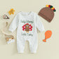 Twopumpkin Thanksgiving Baby Boy Girl Outfit Turkey Romper Onesie Long Sleeve Jumpsuit My First Thanksgiving Clothes (Dad Mom Li
