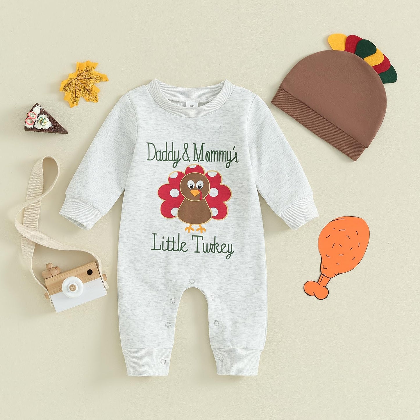 Twopumpkin Thanksgiving Baby Boy Girl Outfit Turkey Romper Onesie Long Sleeve Jumpsuit My First Thanksgiving Clothes (Dad Mom Li