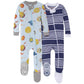 Burts Bees Baby baby boys Pajamas, Zipfront Nonslip Footed Pjs, Organic Cotton and Toddler Sleepers, Midnight Stripe, 12 Mont