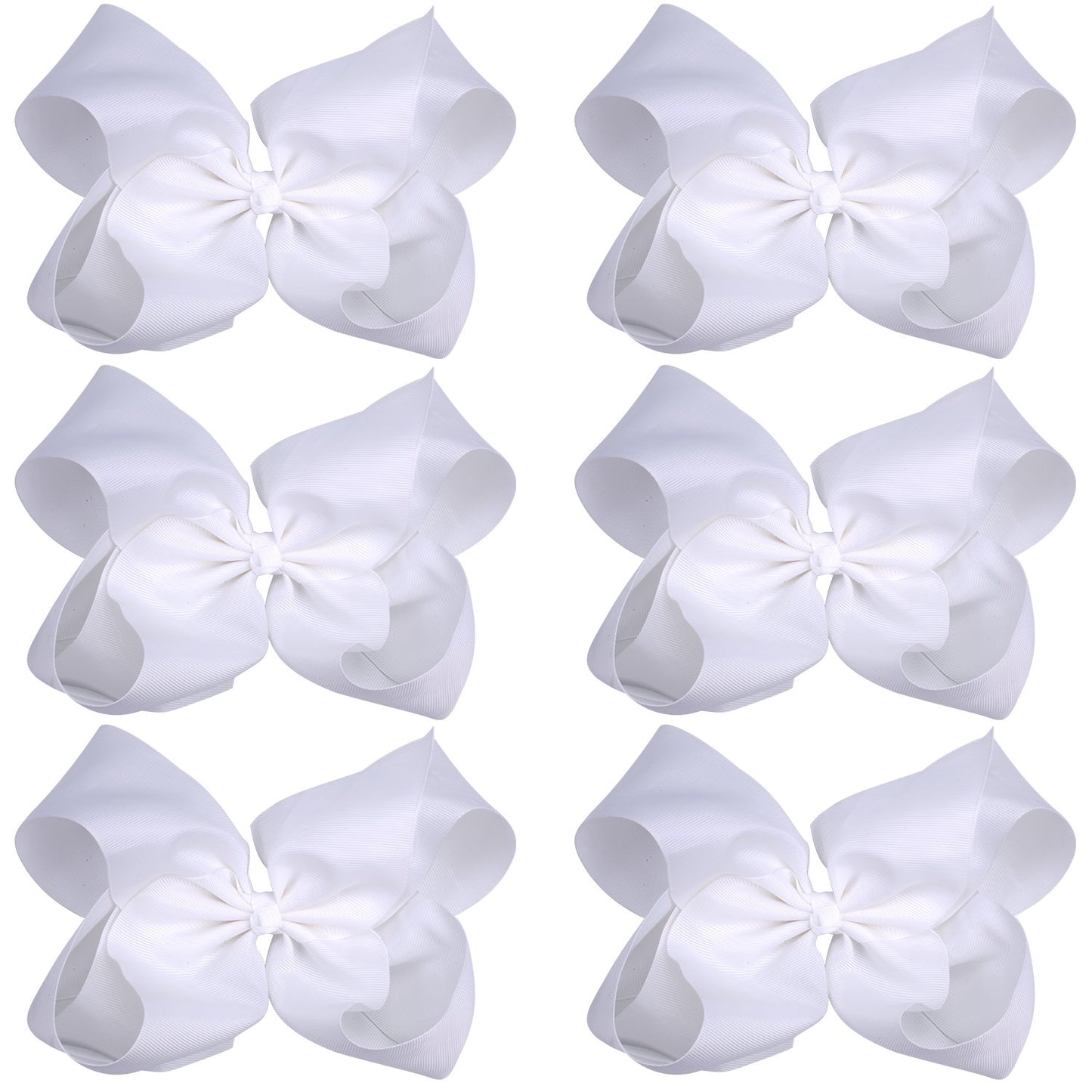 Boutique Hair Bows Alligator Clips 6 Pcs 8 Inch For Infant Baby Girl Teens Girls Women (White)